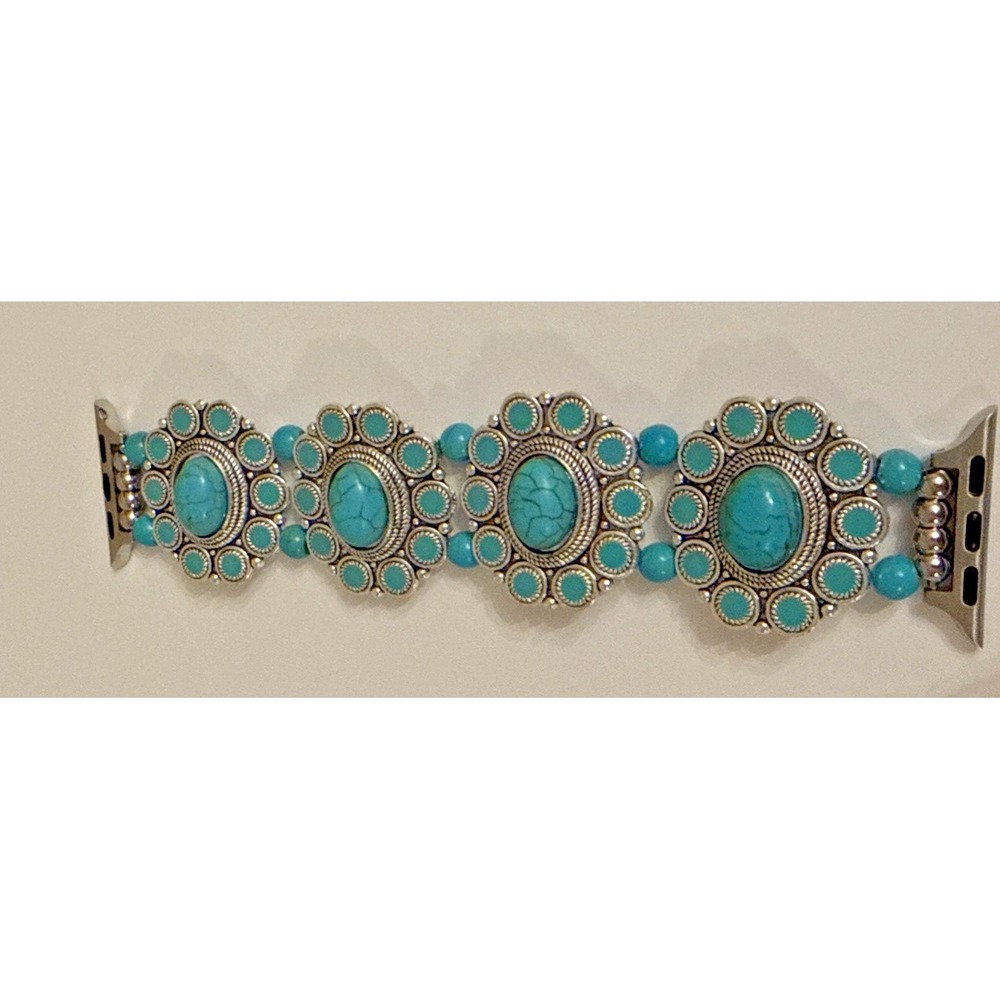 Bohemian Sky Blue Watch Strap Beaded Wrap Band for Apple Watch SE Series 1-8